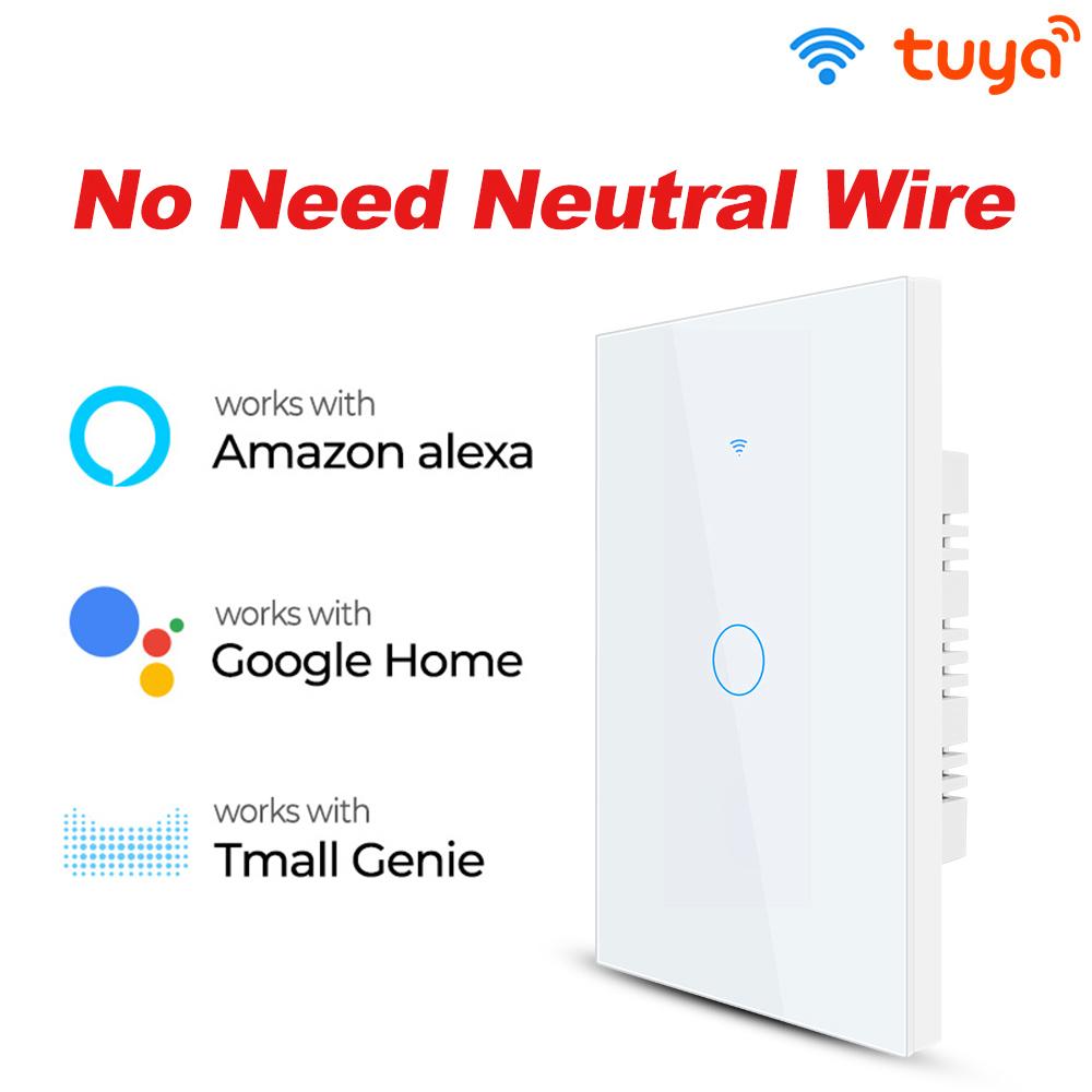 Tuya Wifi Us Brazil Smart Touch Switch Light Không có Neutral 110V 220V 1/2/3 Gang Wall On Off Screen Panel Đối với Alexa Trang chủ Google