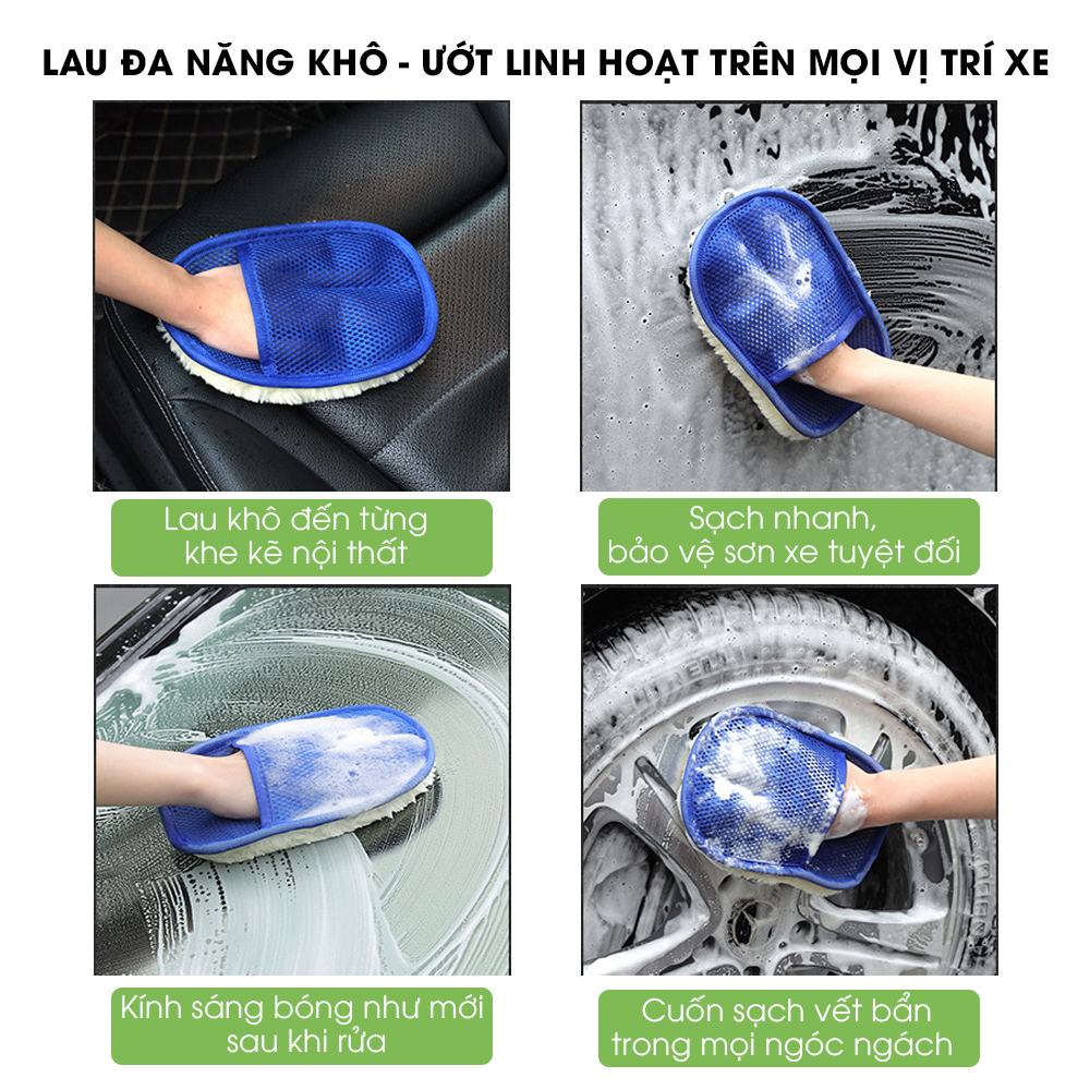 Găng tay rửa xe ô tô lông cừu siêu mịn thấm hút tốt, bao tay rửa xe chuyên dụng phụ kiện oto Tâm Luân