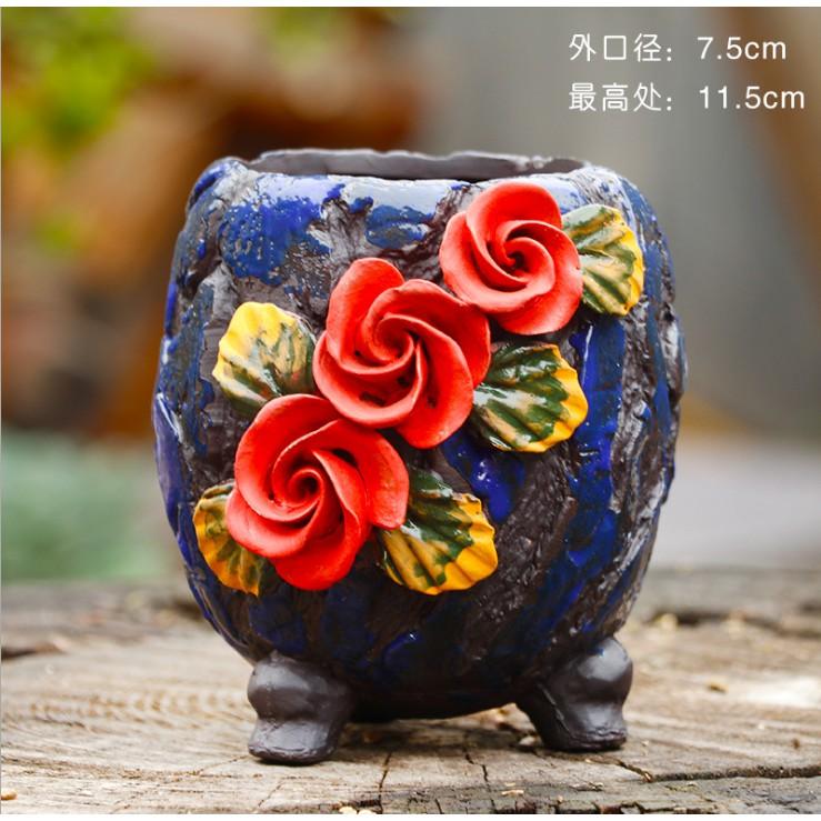 Chậu hoa gốm cổ hoa nổi 3D hàng nhập khẩu Quảng Châu cao cấp