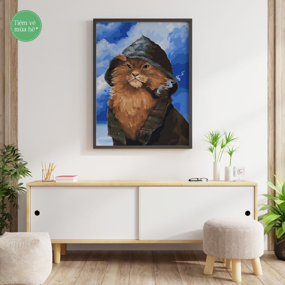 Tranh tô màu theo số - Mèo bố già đã căng khung 40x50cm