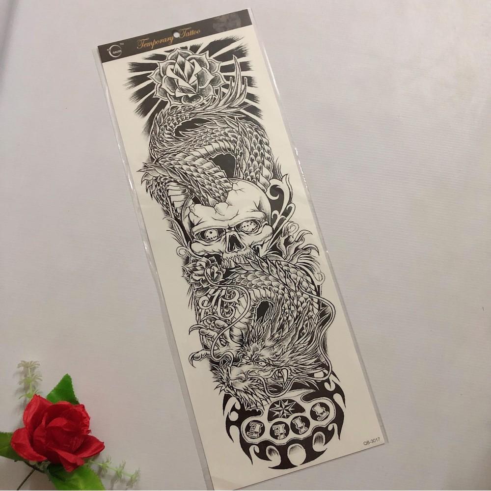 Hình xăm dán kín tay rồng trắng đen 17x48cm