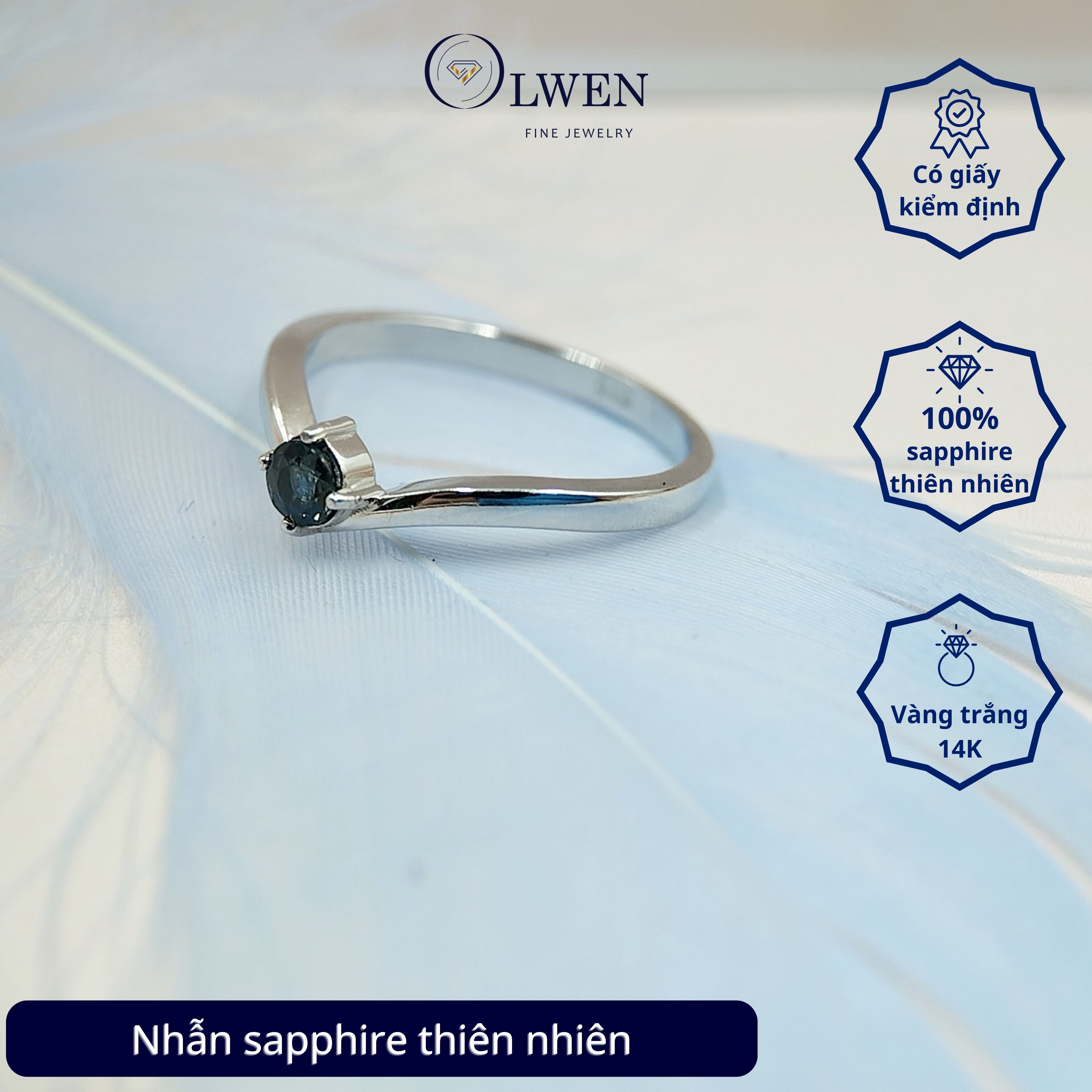 Nhẫn Sapphire Xanh 14K HK Olwen HA-R000052