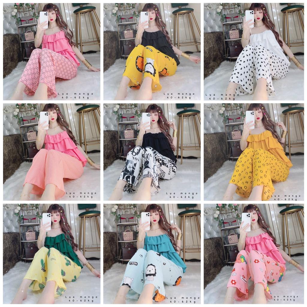 Đồ ngủ 2 dây quần dài pyjama nữ dễ thương vải lụa mango loại 1 giá rẻ freesize dưới 62kg My Store S55