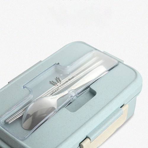 Hộp Đựng Cơm Lúa Mạch 3 Ngăn - TẶNG Kèm Thìa Đũa Inox