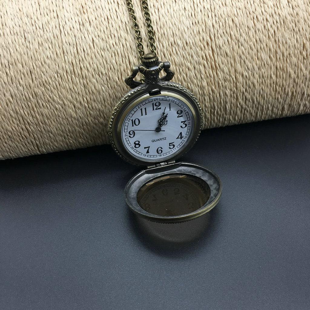 Prettyia Retro Flower Steampunk  Pocket Watch Pendant Necklace Bronze
