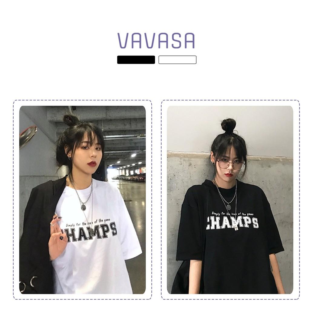 Áo thun nữ áo phông nữ unisex form rộng tay ngắn in hình chữ champ cổ tròn VAVASA AT01