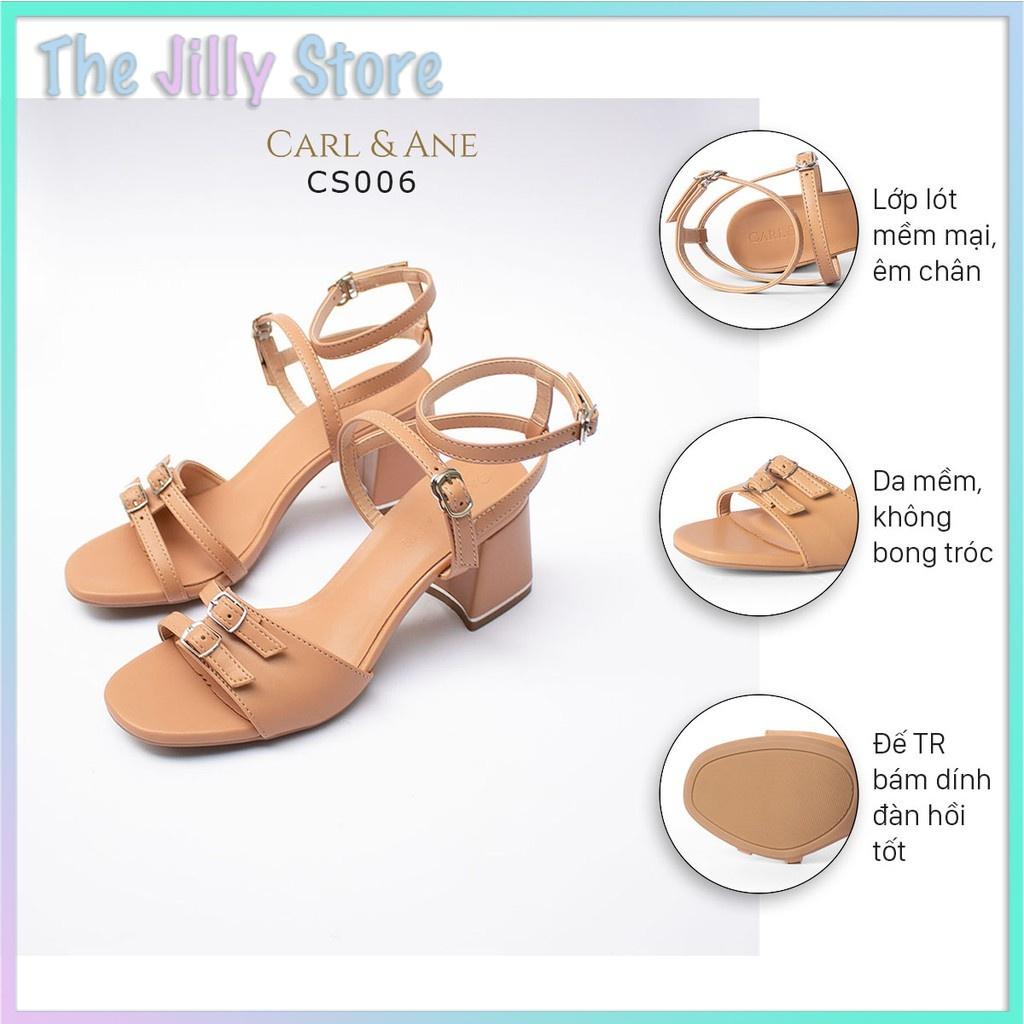 Giày sandal nữ Carl &amp; Ane quai ngang phối dây mảnh cao 6cm màu bò CS006