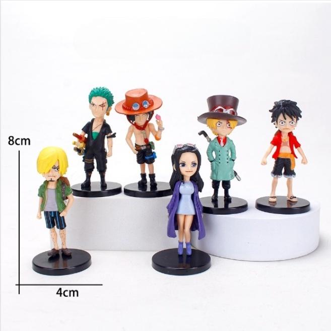 Mô Hình Nhân Vật One Piece, Bộ 6 Mô Hình Luffy, Zoro Cao 8cm, Trang Trí Decor, Bộ Sưu Tầm Nhận Vật Anime