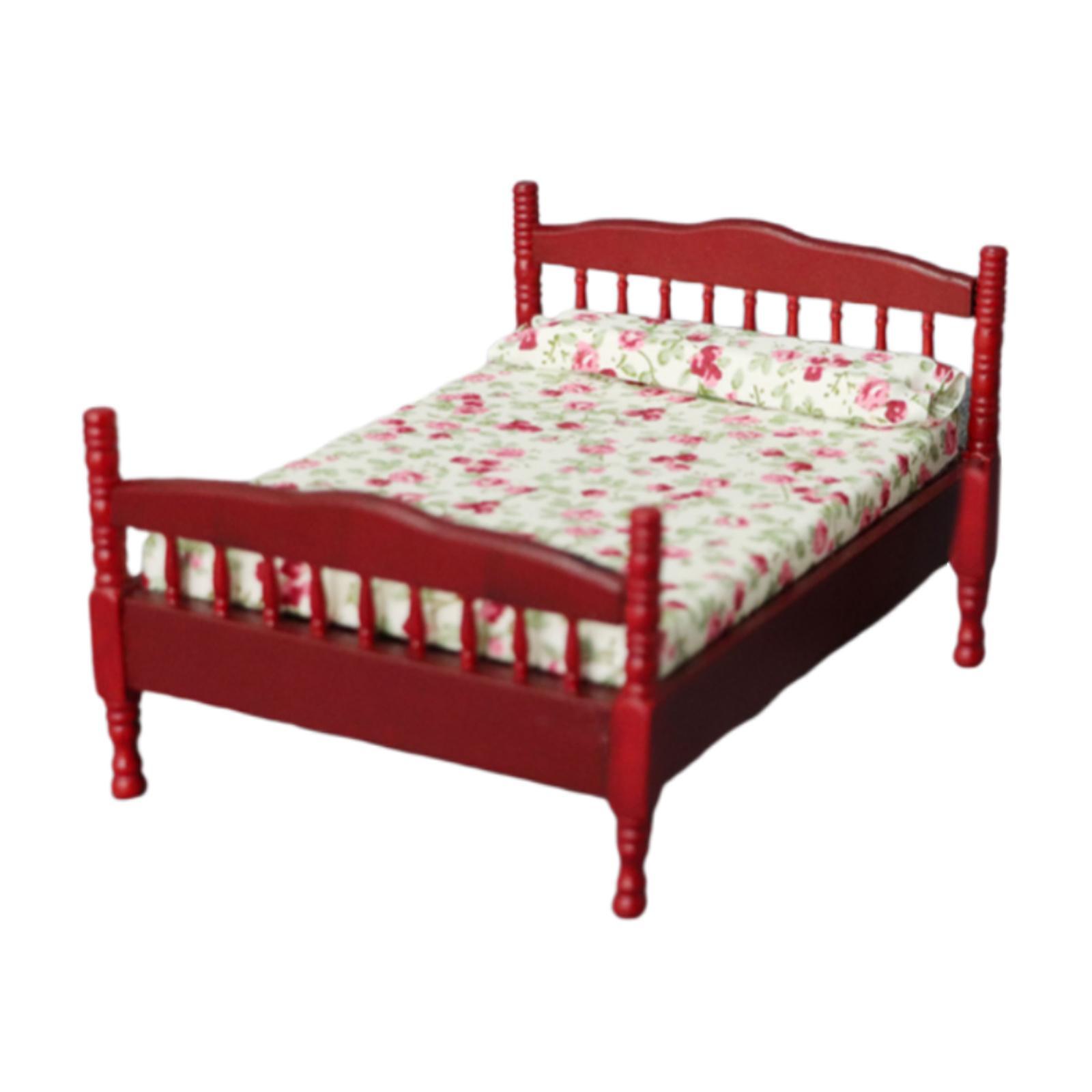 1:12 Doll House Miniature Bed Scale Tiny Decor Wood for Doll House Furnish