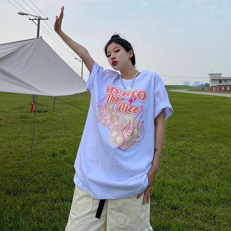 Sweet College Style Oversize Short Sleeve T-shirt Women's Summer New Loose Casual All-match Top