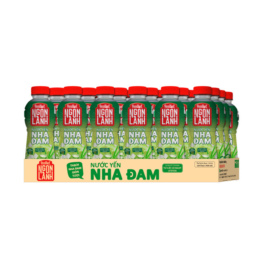 Yến Việt - Thùng 24 chai x 450ml nước yến Ngon Lành thạch nha đam dai giòn, vị dưa lưới/ vị táo đỏ, không đường hoá học