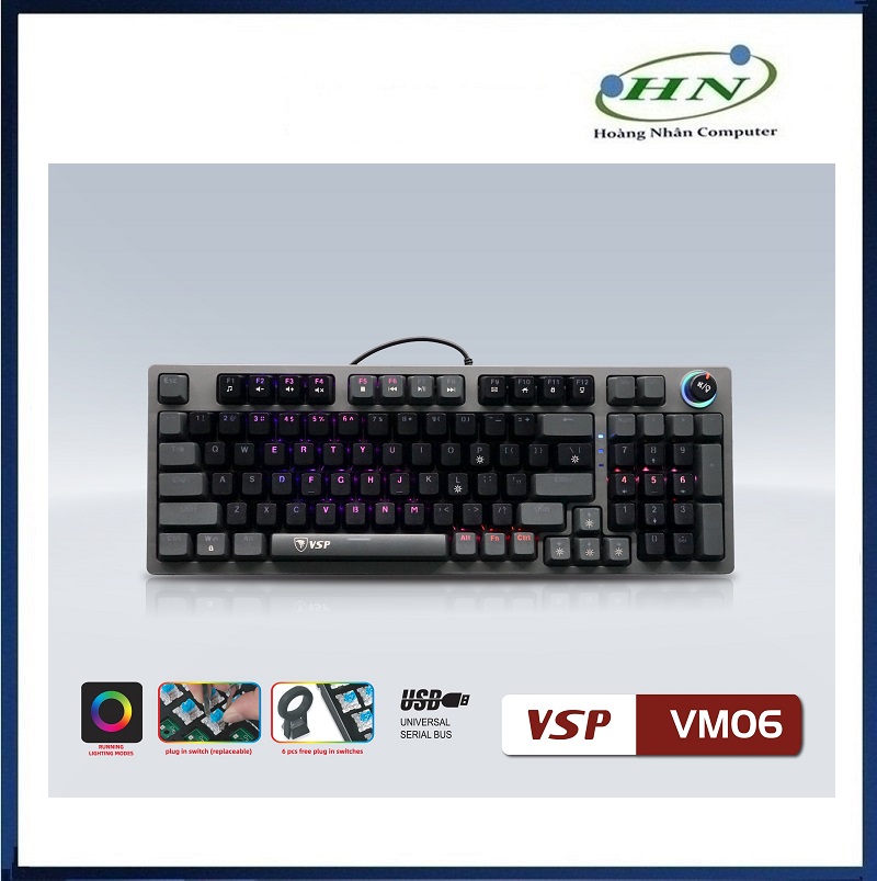 Phím Cơ VSP VM06 Bản 96keys LED RGB (Màu Đen Xám) - HN - HÀNG CHÍNH HÃNG