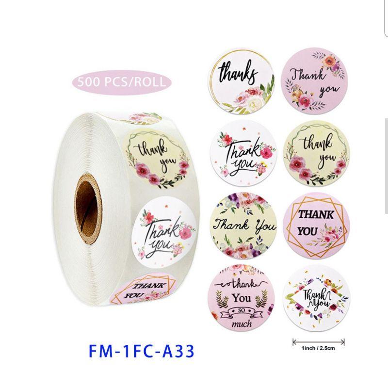 500 sticker Thank you cỡ 1inch nhiều mẫu