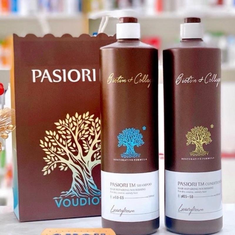 Bộ dầu gội xả Biotin Collagen Nâu Pasiori TM Luxury Brown Phục hồi siêu mượt giảm rụng tóc 1000ml