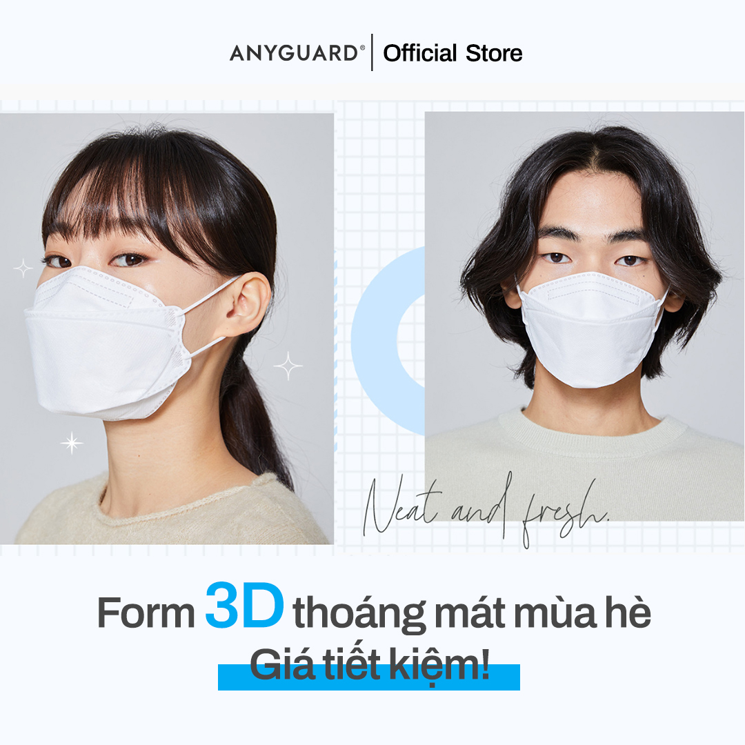 Khẩu Trang Hàn Quốc ANYGUARD, Khẩu Trang KF 3D 4 Lớp Ngăn Bụi Mịn, An Toàn Cho Da Nhạy Cảm, Màu Trắng