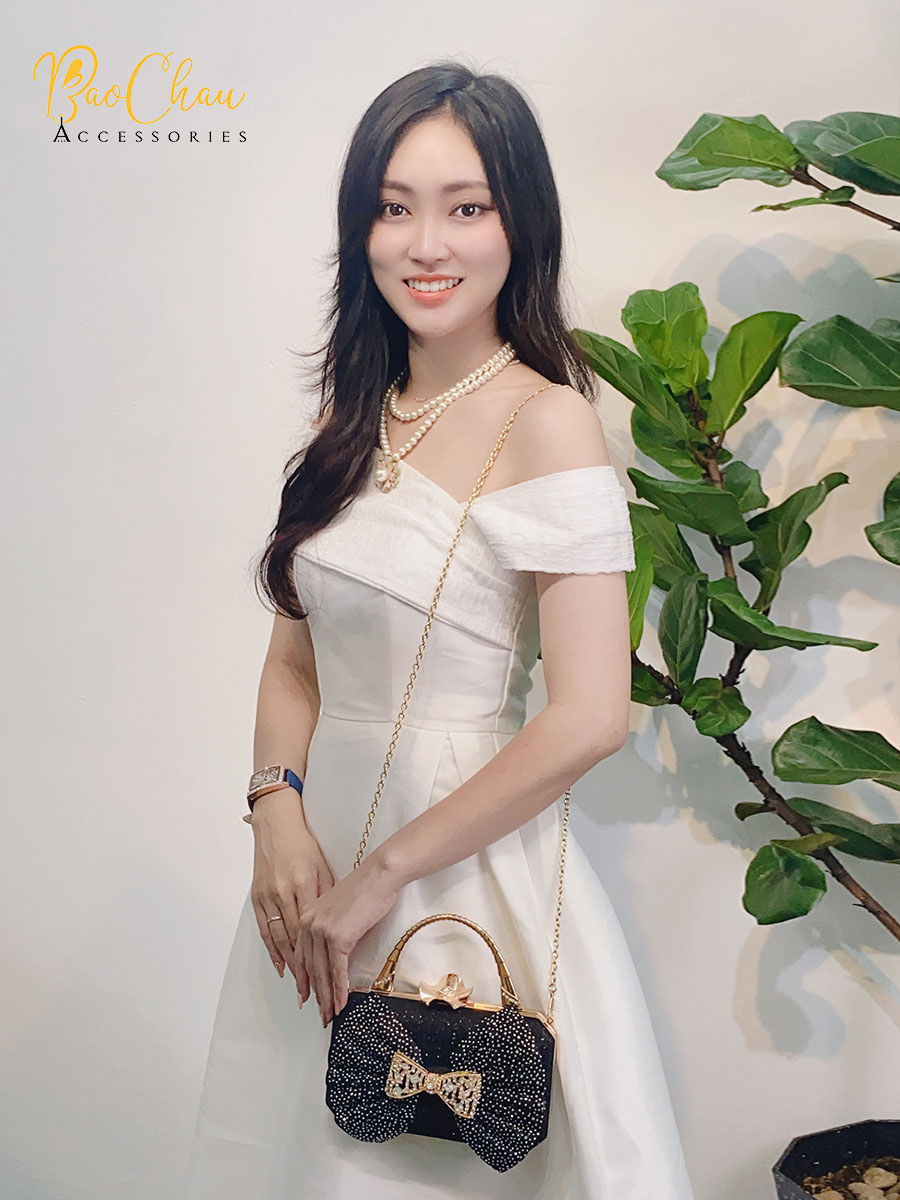Ví Nữ Đi Tiệc Đính Nơ Kim Tuyến Cao Cấp - Bảo Châu