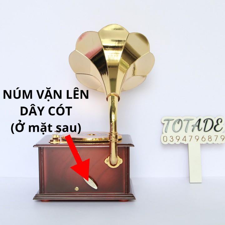 Hộp nhạc loa kèn cổ điển màu nâu gỗ | Dùng dây cót không dùng pin | MBO0012