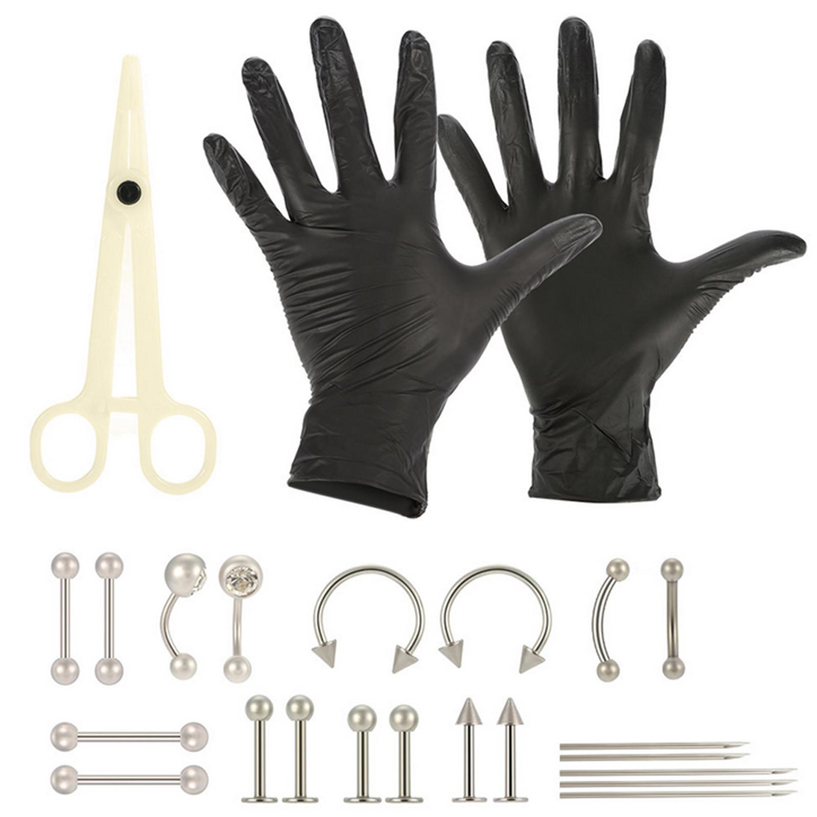 21pcs Body Piercing Jewelry Kit Stainless Steel Body Art Tools for Nose Tragus Belly Tongue Lip Needles Piercing Bar