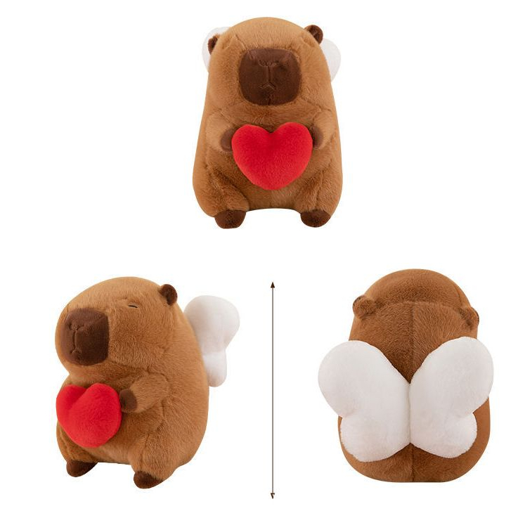 Thú nhồi bông Capybara cánh thiên thần đáng yêu - Size 30cm đến 50cm - Quà tặng gấu bông chuột lang ôm tim cánh trắng êm mịn