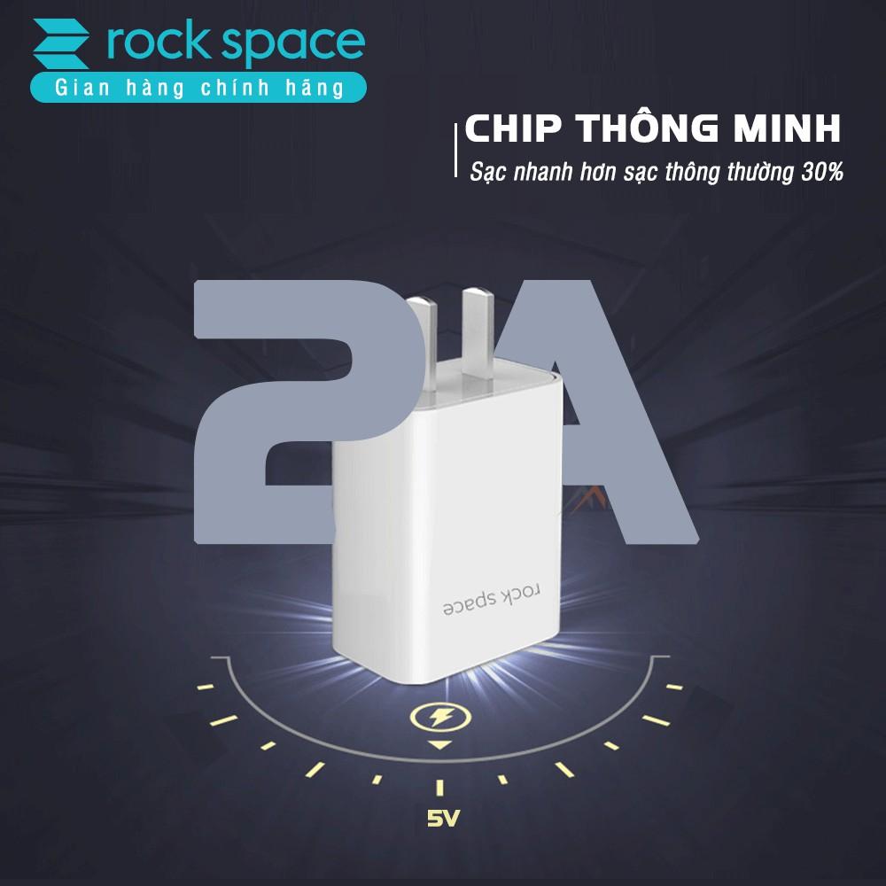 Củ Sạc Rockspace T6 plus 2A ,1 cổng dành cho Iphone ,1 cổng USB dành cho Samsung Huawei Vsmart Oppo iPad máy tính bảng - Hàng chính hãng 