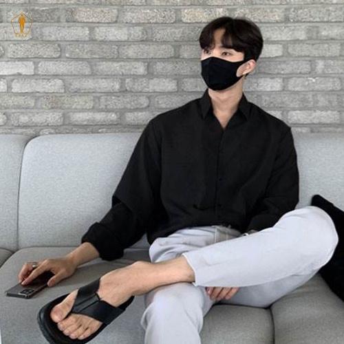 Áo sơ mi nam TRAZ tay dài mẫu mới nẹp liền không nút phong cách Hàn Quốc vải cotton lụa rất đẹp mịn mát