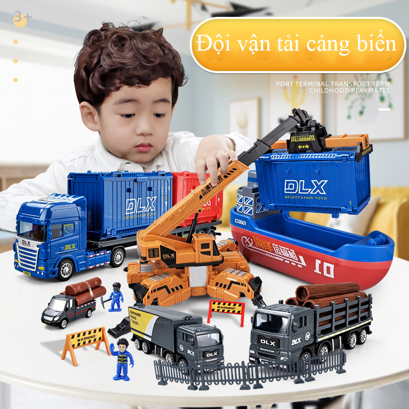 Bộ đồ chơi mô hình vận tải cảng biển KAVY-31 mô tả tháo dỡ vận chuyển hàng hoá với nhiều loại xe chuyên dụng