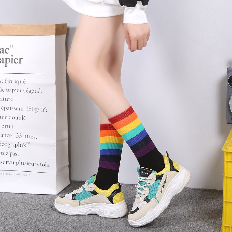 Combo 6 Tất cổ cao 7 sắc cầu vồng unisex TN51 với gang màu tươi sáng 7 sắc cầu vồng