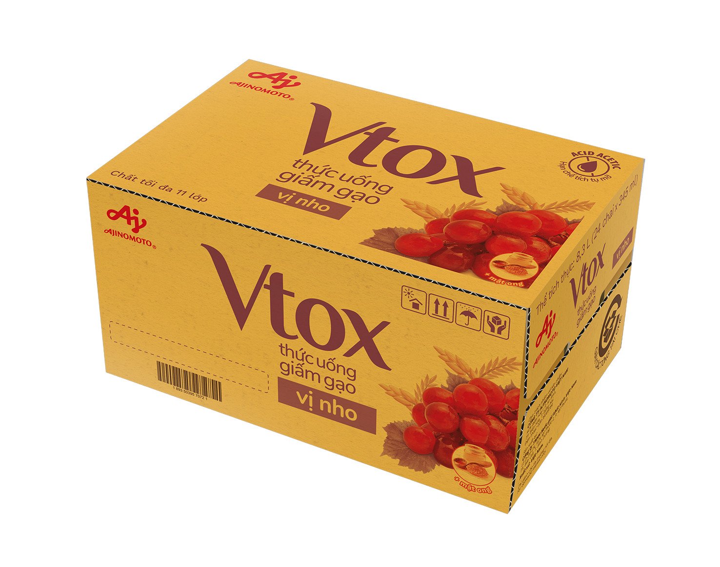 Thùng 24 Chai Thức Uống Giấm Gạo "Vtox" - Vị Nho 345ml/Chai