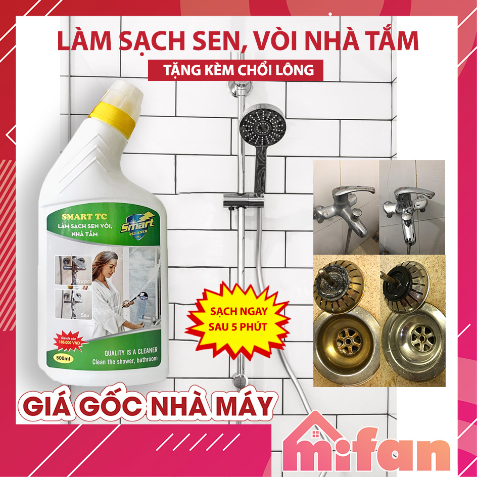 Làm Sạch Sen, Vòi Inox, Tường Sàn Gạch Nhà Tắm SMART TC - Tẩy Cặn Canxi, Vết Nước Cứng, Vết Bẩn Lâu Ngày - Tặng kèm chổi lông - MIFAN Phân Phối Chính Hãng