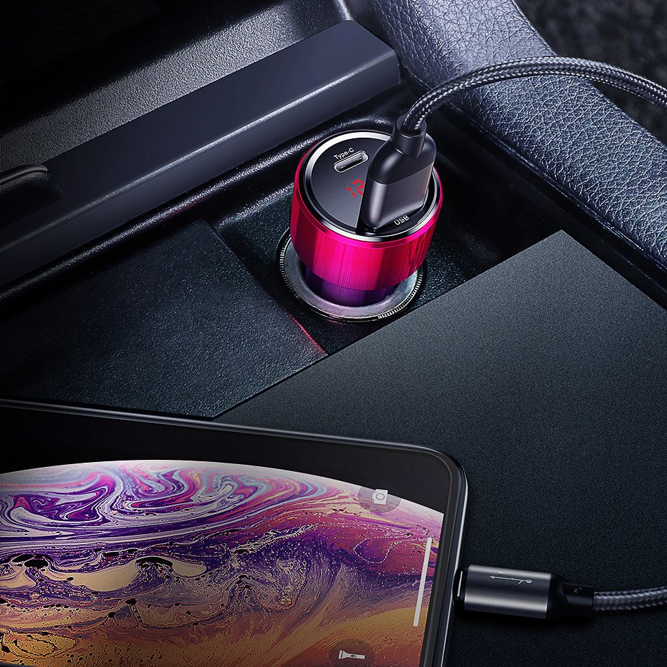 Củ sạc trên ô tô Baseus với màn hình kỹ thuật số (2USB/USB+Type C) QC3.0 45W 6A - Hàng chính hãng