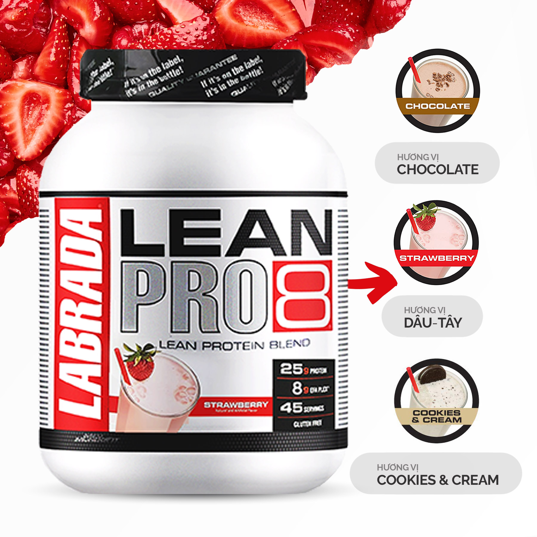 Sữa Tăng Cơ Lean Pro 8 từ Labrada - 8 Nguồn Protein cao cấp trải dài cho Cơ bắp phát triển toàn diện + Quà Tặng