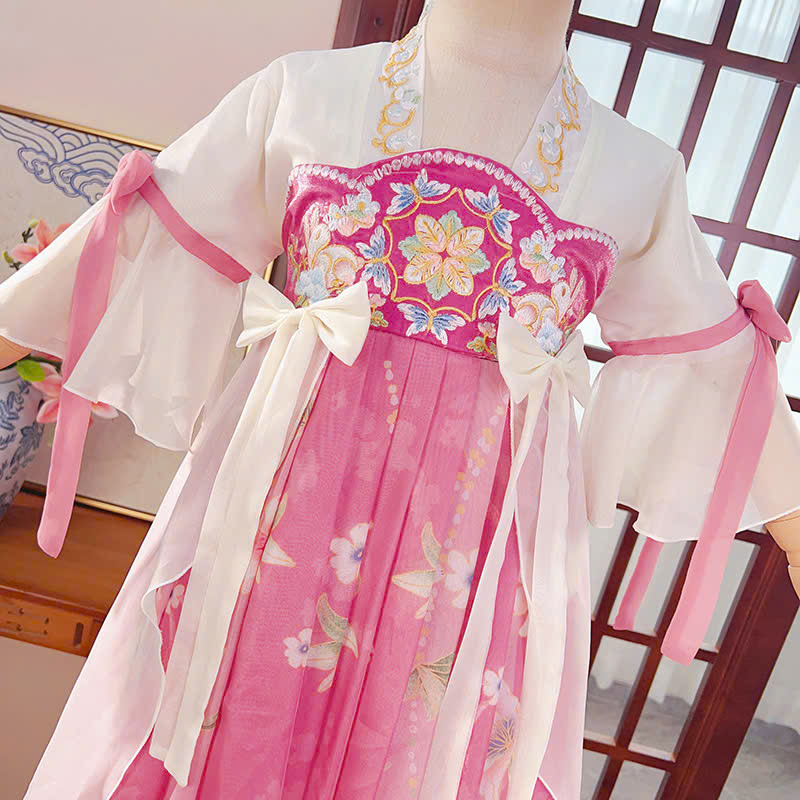 Đầm váy công chúa cổ trang hanfu thêu hoa cho bé gái diện lễ tết trung thu đẹp size 100-160 hàng Quảng Châu
