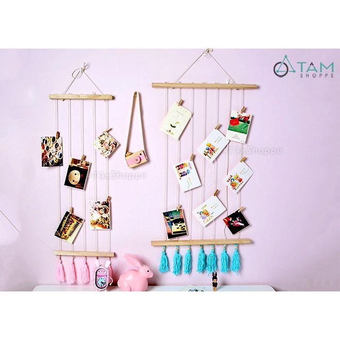 Set khung gỗ treo ảnh 6 dây thừng + 12 kẹp gỗ + 01 đinh tường W-KhTA-01