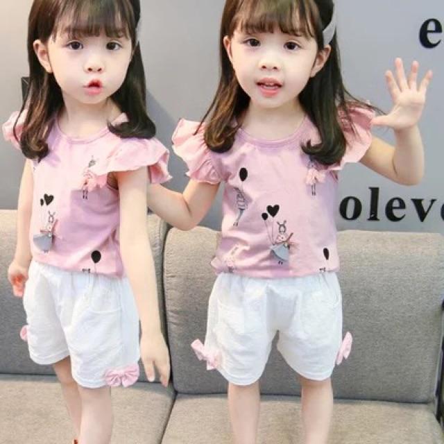 Bộ cộc tay bé gái cotton 4c size 4-20kg