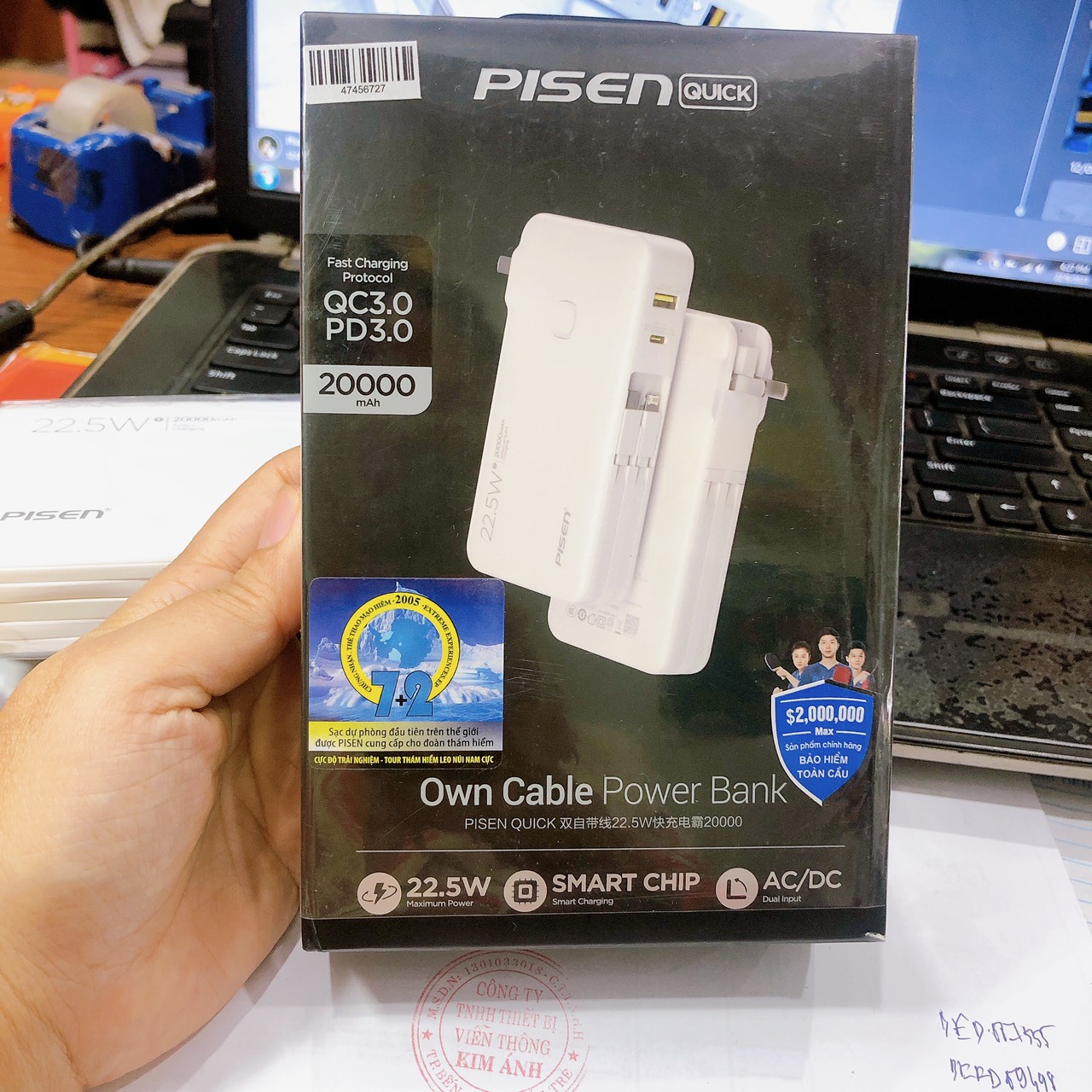 Pin sạc dự phòng PISEN kèm chân cắm, kèm cáp sạc C/L, sạc nhanh  22.5w, 20000mAh, TS-D313 - Hàng chính hãng