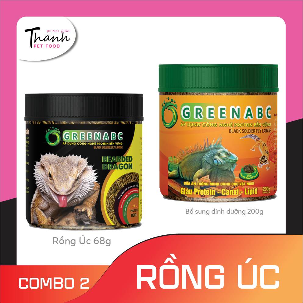 Thức ăn bò sát Rồng Úc nhãn GREENABC – Độ đạm 44.9% giúp tăng trưởng nhanh, lên màu đẹp, phát triển toàn diện – Hộp 68g