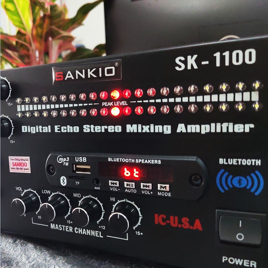 Amply Bluetooth SANKIO SK-1100 - Amplifier Karaoke gia đình 8 sò Nhật lớn, Nút chỉnh nhôm, Quạt gió làm mát - Đèn nháy cực đỉnh - Hàng chính hãng cao cấp