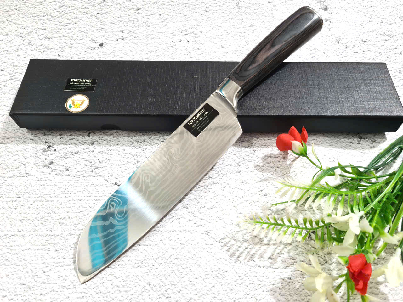 DAO - DAO BẾP NHẬT BẢN SANTOKU THÉP DAMASCUS MÃ A4 DT116 nt topcomshop vn