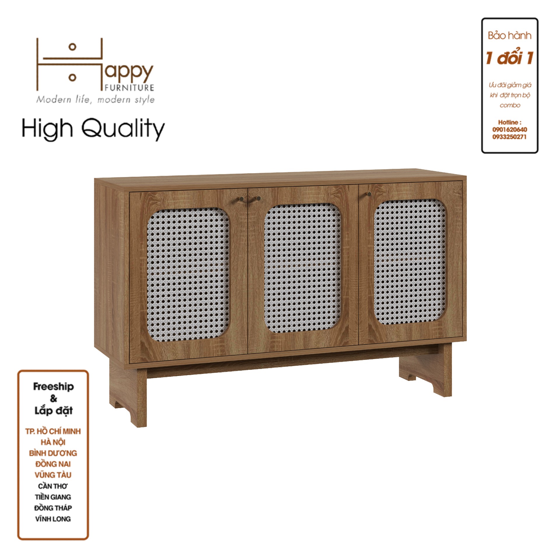 [Happy Home Furniture] MEYDAN, Tủ lưu trữ 3 cánh mây, 128cm x 40cm x 80cm ( DxRxC), TCM_054