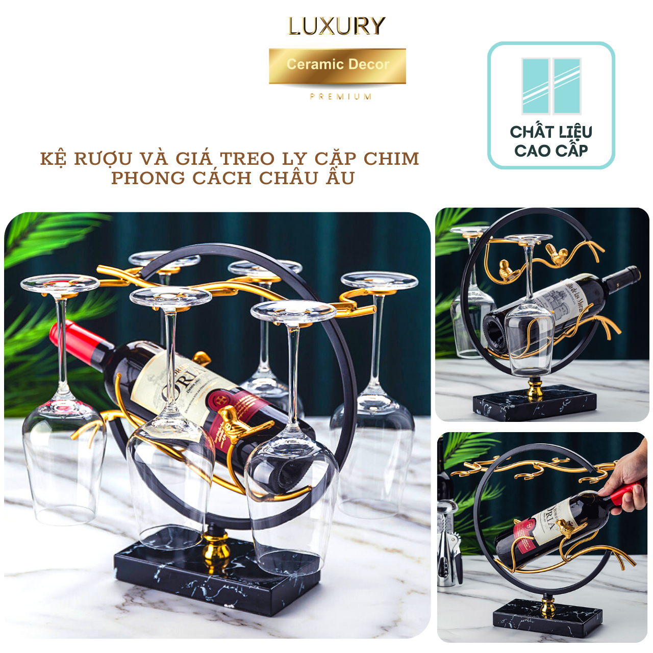 Kệ Để Ly Và Treo Ly Rượu Vang Chim Uyên Ương Hợp Kim - Hàng Nhập Khẩu