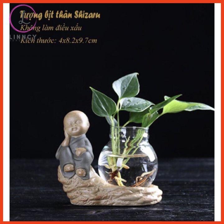 Set 4 tượng An Lạc kèm lọ hoa phong thuỷ dùng trồng cây, nuôi cá cảnh