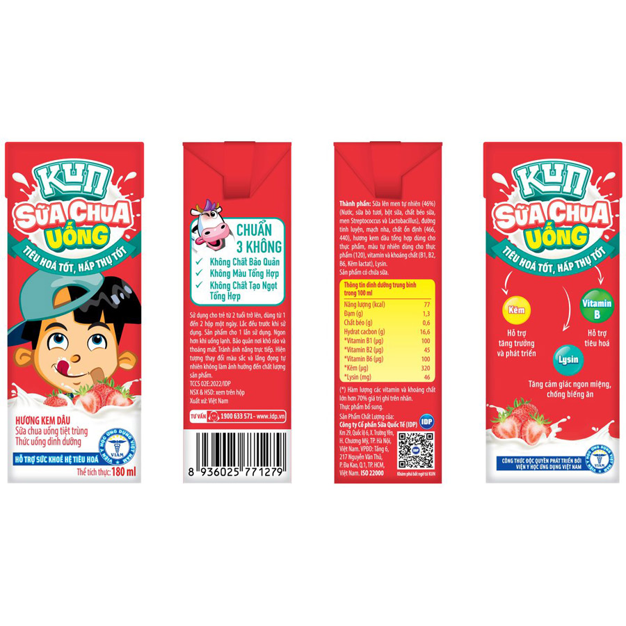 Thùng 48 hộp sữa chua uống hương kem dâu Kun 180ml