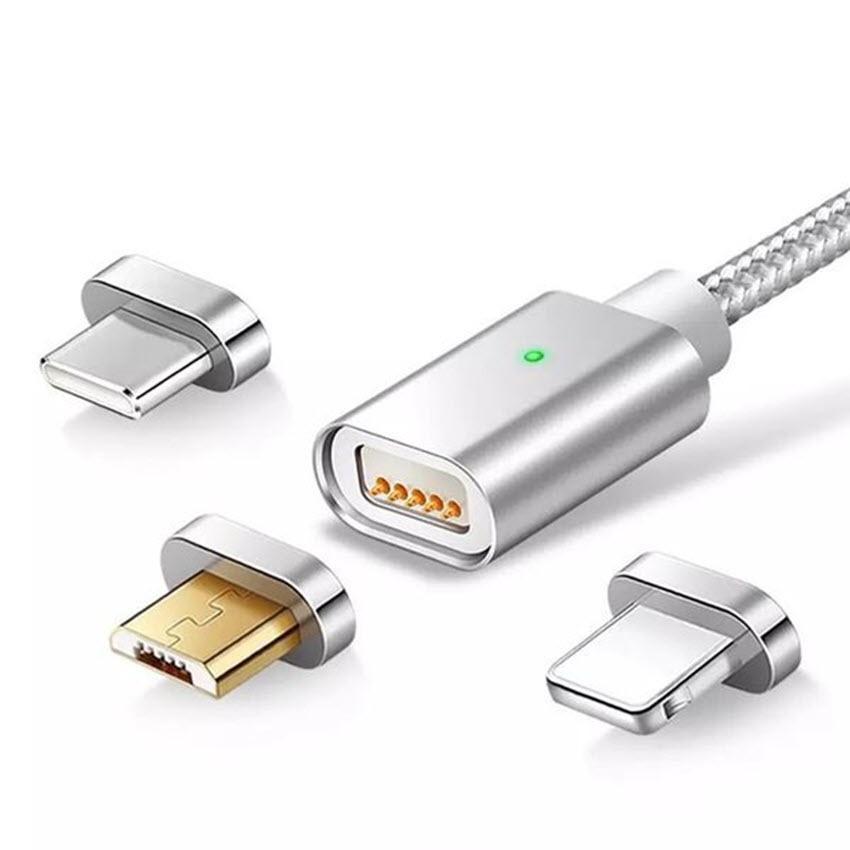 Cáp sạc điện thoại từ tính nam châm hít Type C, iphone, samsung 3 đầu