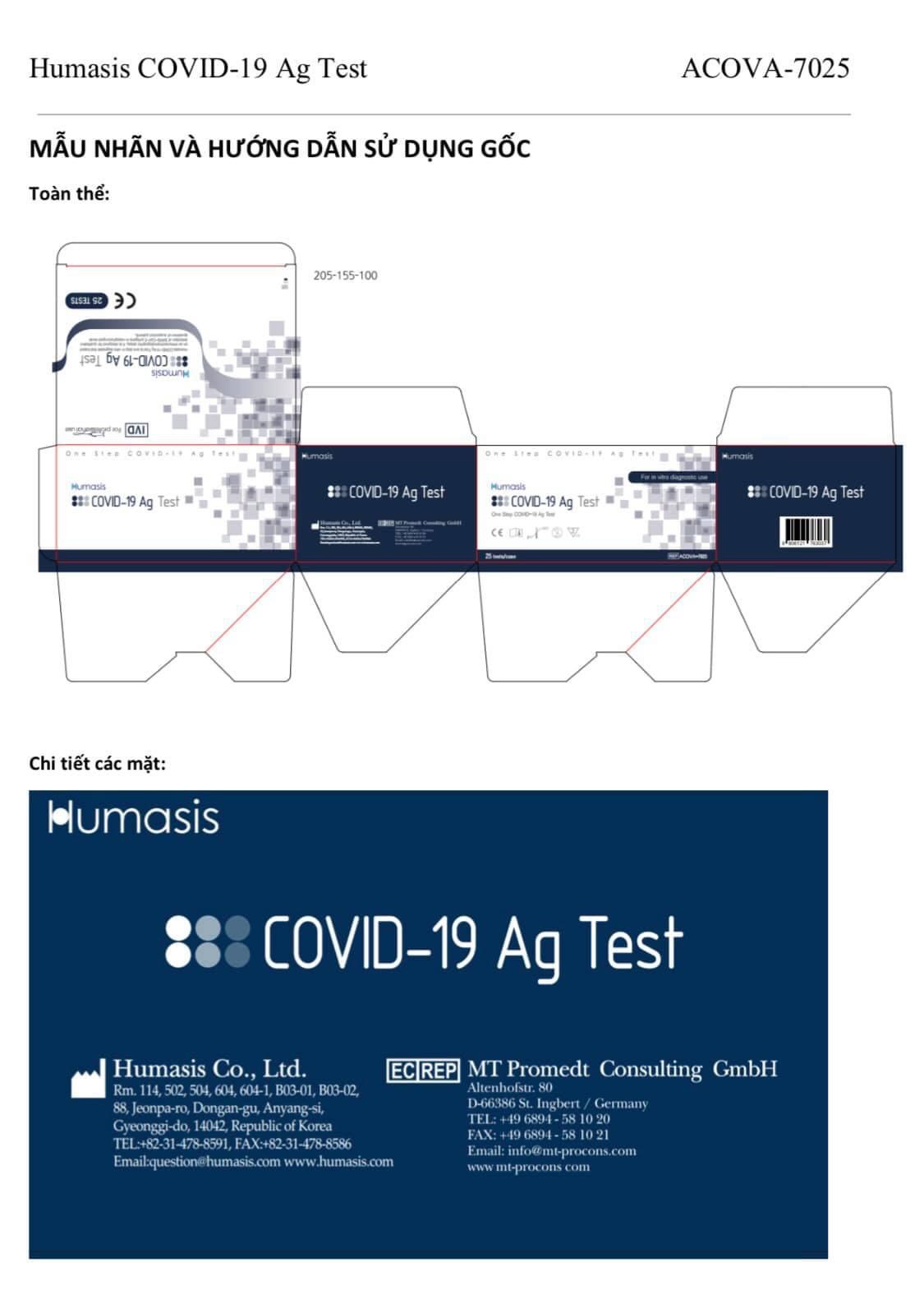 Dụng cụ xét nghiệm nhanh COVID-19 Humasis