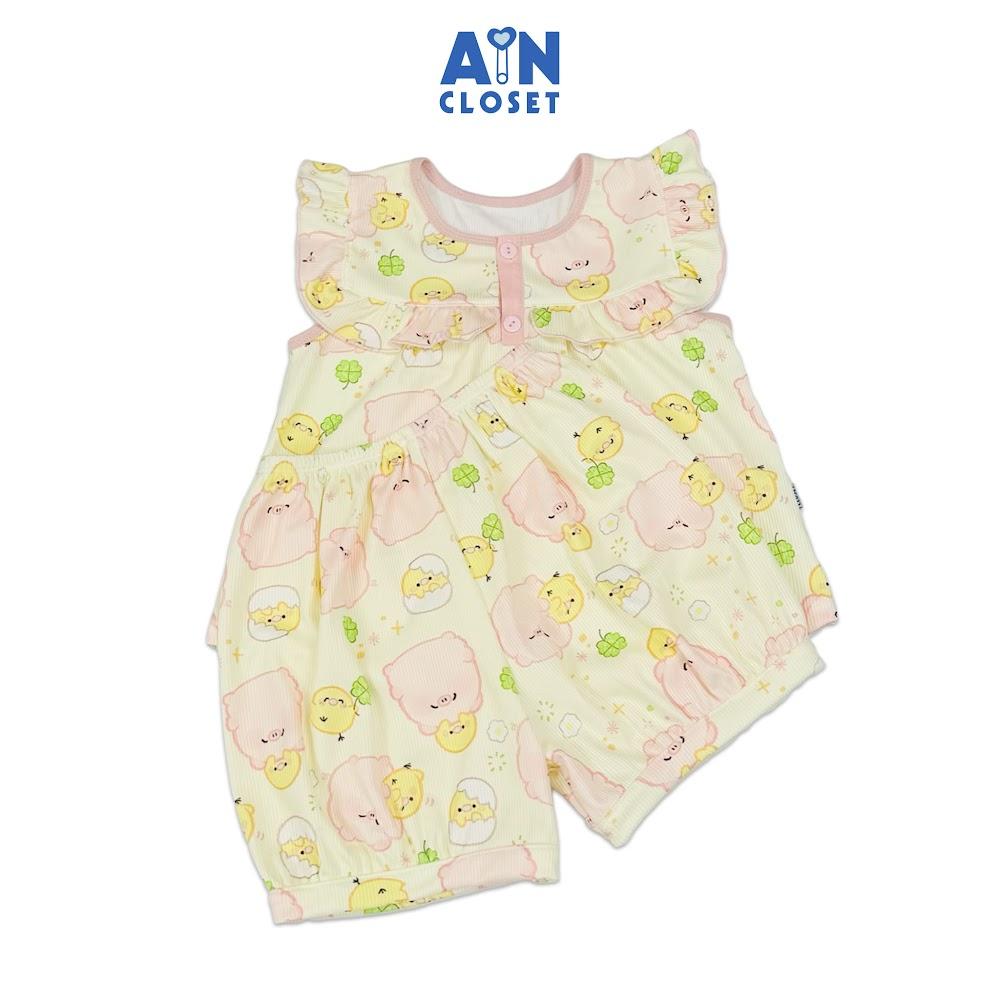 Bộ quần áo Ngắn bé gái hoạ tiết Heo Gà Vàng Thun cotton - AICDBGLYFRBX - AIN Closet