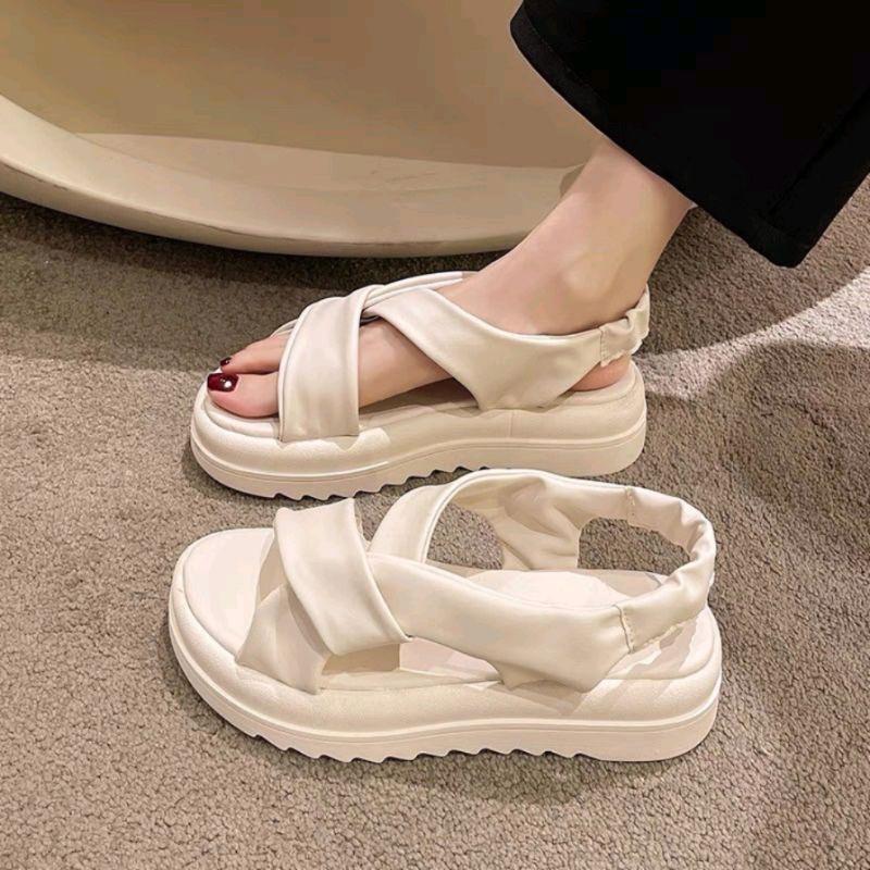 2026-Sandal Nữ Độn Đế 5cm, Sandal Da Mêm Đế Bằng Siêu Xinh