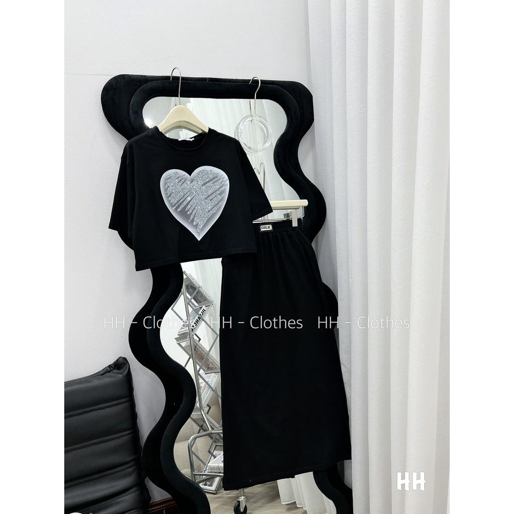 SET BỘ ĐI CHƠI, SET 2 MÓN ÁO CROPTOP TIM CỔ TRÒN TAY NGẮN PHỐI CHÂN VÁY CỰC TRẺ TRUNG