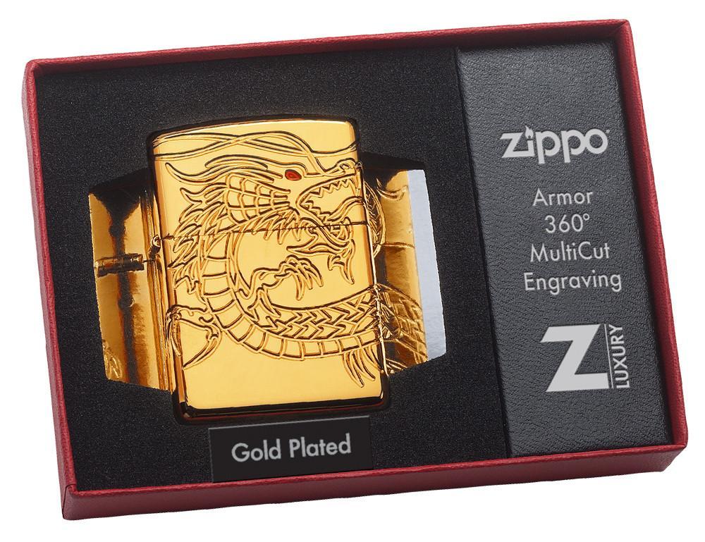 Bật Lửa Zippo Red Eyed Dragon 360 Degree Engraving Gold Plate 29265