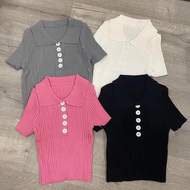 Áo Croptop Thun Len Tăm Polo Tay Ngắn