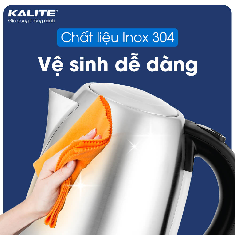 Ấm Đun Siêu Tốc Inox Cao Cấp KALITE KL- 301 Dung Tích 1.7 Lít Công Suất 1850W - Hàng Chính Hãng